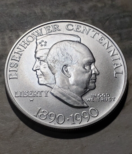 1990-W Eisenhower Commemorative Silver Dollar with Vintage Stamps - Nice! W13 - Picture 3 of 10