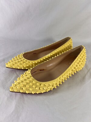 CHRISTIAN LOUBOUTIN Pigalle Spikes Ballet Flats Yellow Leather 36