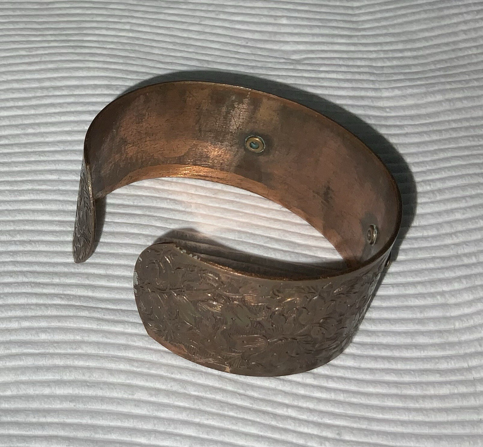 Signed, Solid Copper, Metal Cuff Bracelet, Tulip … - image 12