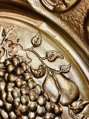 Large Vintage Assorted Fruit Embossed Brass Wall Plate 23