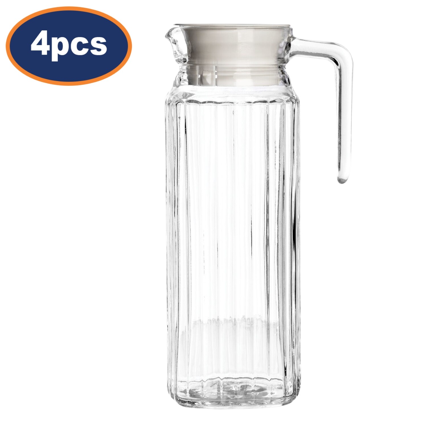 Glass Jug 1L Fridge Jug Ribbed Pitcher w/ Lid Water Juice Lemonade Drinkware 4pc