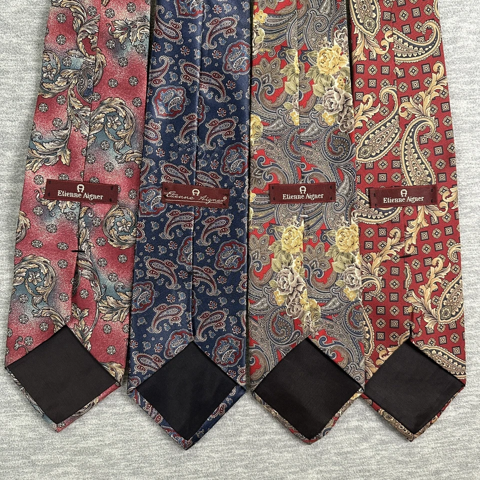 Lote de 4 corbatas ETIENNE AIGNER 100 % seda 56-57x3,75 hechas en EE. UU. cachemir dinero antiguo Foto 2 de 4
