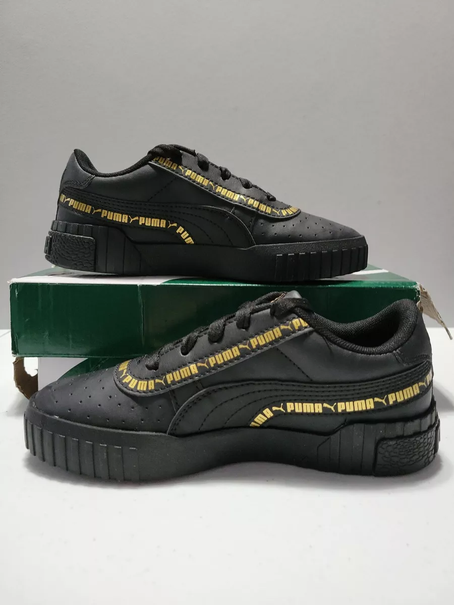 Puma Cali Taping Ps Black Gold Athletic Sneakers 373664 Kids