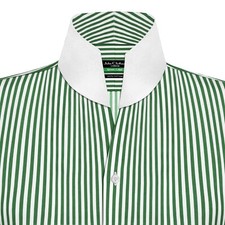 High Collar Shirt Green White Stripes 100 Cotton Men Tall Open Neck Party Wear