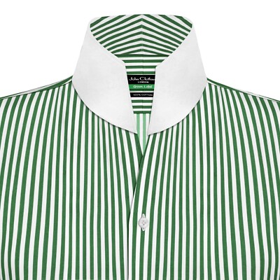 green and white striped mens dress shirt High Collar Stripes 100% Cotton Men Tall Open Neck Party Wear cf-color-yellow