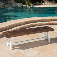 Angelina Indoor Farmhouse Acacia Wood Dining Bench with Rustic Metal Finish Fram