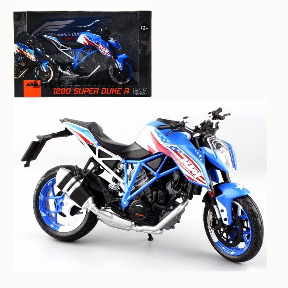 AUTOMAXX 1/12 Diecast KTM 1290 Super Duke R Patriot Edition Motorcycle Model 605102