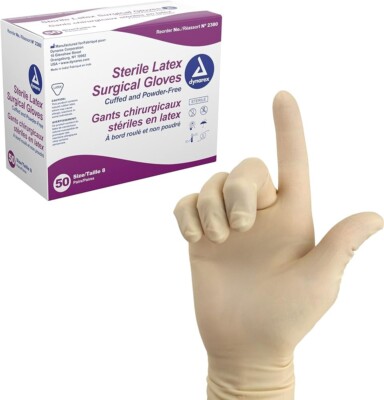 Dynarex Latex Surgical Gloves #2380, Size M (BOX OF 50)
