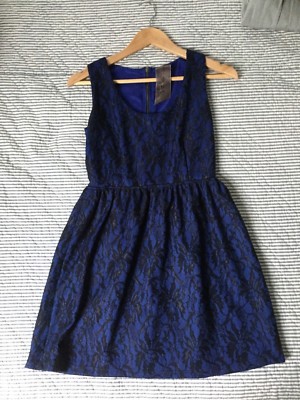 ModCloth Dress sz 8 MOON COLLECTION Blue Black Lace High Waist Cocktail  Dress | eBay