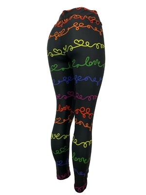 LOVE Written In Cursive Rainbow Colors Leggings Super Soft Multiple Sizes