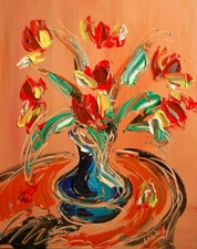 FLOWERS  Original Signed Painting POP ART IMPRESSIONIST ABSTRACT BVTd976F