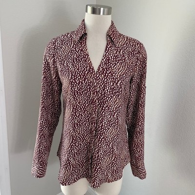 Express Portofino Shirt Womens Small Burgundy Cream Abstract Print Button Down