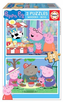 Educa Puzzle 2x25 Peppa Wutz Holz Kinder 48 Teile Neu