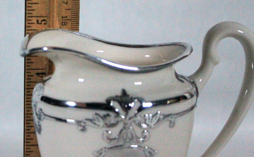 RARE ANTIQUE LENOX CHINA SILVER OVERLAY WITH MONOGRAM CREAM & COVERED SUGAR SET - Picture 18 of 18