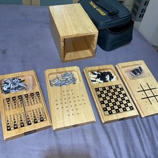 House Of Marbles 4 In 1 Wooden Travel Game Set Chess Backgammon Solitaire  