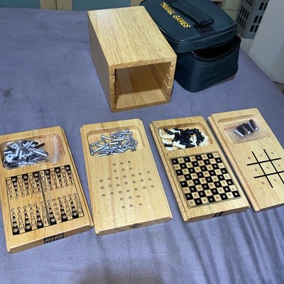 House Of Marbles 4 in 1 Holz Reise Spiel Set Schach Backgammon Solitär  