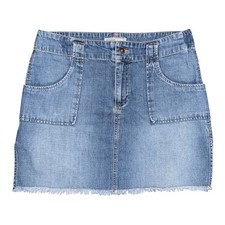 Vintage Y2K Old Navy Denim Mini Skirt Raw Hem Utility Patch Pockets Women  s 10