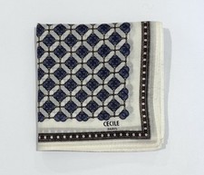 Vintage Handkerchief Blue White Cotton Chic Lattice Paisley Pocket Square 16"