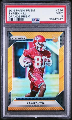2016 PANINI PRIZM ORANGE PRIZM #296 TYREEK HILL 92/299 PSA 9