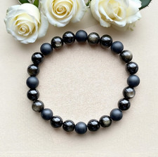 Black Onyx Tourmaline Obsidian Hematite Triple Protection Healing Bracelet 6mm