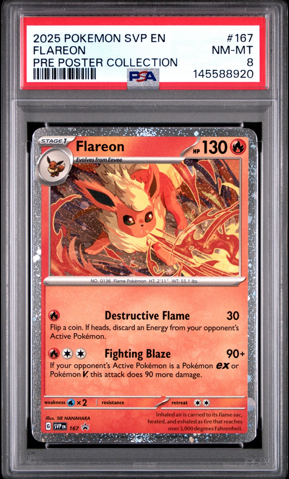 2025 POKEMON SVP EN-SV BLACK STAR PROMO #167 FLAREON PSA 8