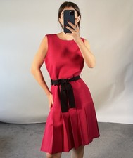 Gucci IT44 UK12 Dress Pink Silk Wool Pleated Hem Belted Knee Length Shift