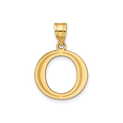 14k Yellow Gold Letter O Pendant Textured Polished Openwork Initial Charm Women