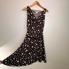 Vintage Y2K Ruched Polka Dot Dress Size 8 Flowy Chocolate Brown