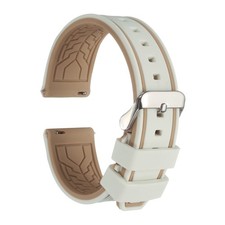 Silicone Watch Bands 22mm Soft Watch Bands with Silver Buckle, Cream Brown