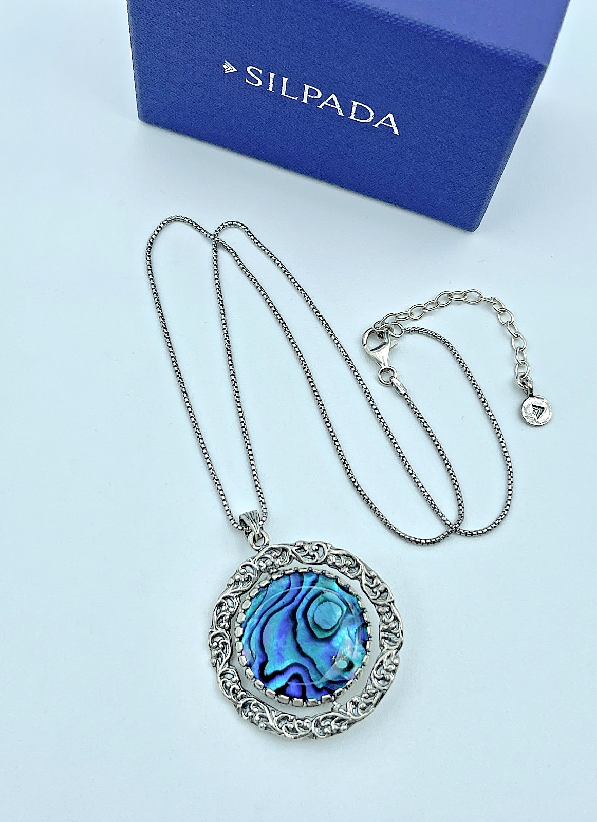 Rare! Vintage Silpada Sterling MOP + Abalone Shell Reversible Pendant Necklace image 3
