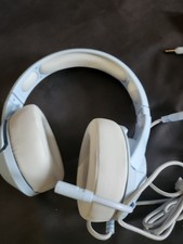 Pair of  Over-ear headphones with a mic, in light blue.These headphones...