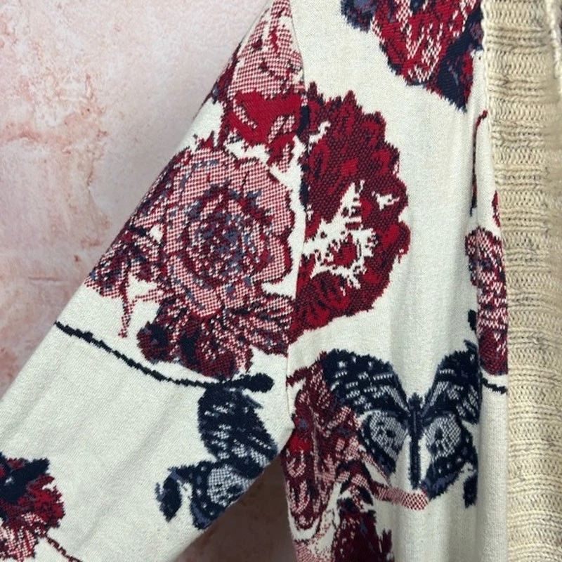 INC Bordado Mariposa Plumero Cárdigan Suéter Talla XL Floral Romántico Boho  Foto 2 de 4