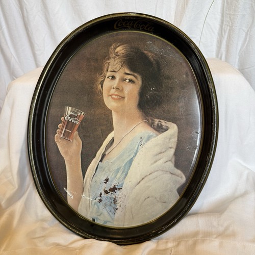 Antique Coca-Cola 1923 Metal Serving Tray Woman Holding Glass
