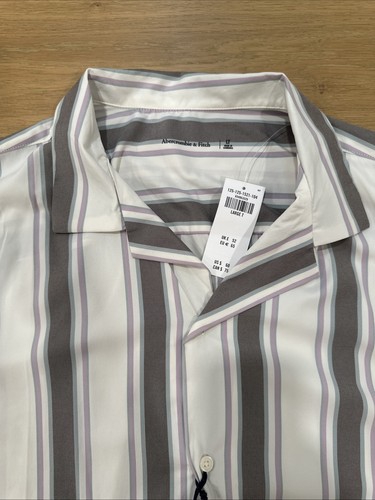 ABERCROMBIE & FITCH Mens White Button Up Short Sleeve Shirt Size Large Tall New - Picture 4 of 7