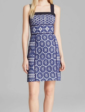 Tory Burch Designer Womens Margaux  Crochet Cotton Dress  Blue And White Sz 2