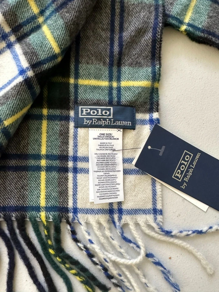Polo Ralph Lauren Etiqueta Original Cachemira Tartán Cuadros Bufanda Multicolor-O/S Foto 3 de 4