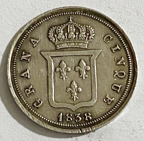 Hn Naples Ferdinand II De borbone 1838 5 Grain Ag Spl Gig #174 r527 - Photo 2 sur 2