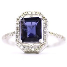 0.62cts Natural Diamond Platinum Palladium 2.4gr - Iolite Baguette Ring Vikings