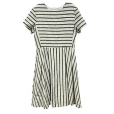 Piper & Scoot Striped Fit Flare Dress Gray White Short Sleeve Size S