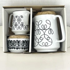 NotNeutral Coffee Set Pot Creamer Sugar Dish Black Ribbon White Tea Service Gift