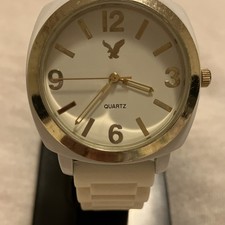 American Eagle Outfitters Quartz Wristwatch White Silicone Band Gold Accents