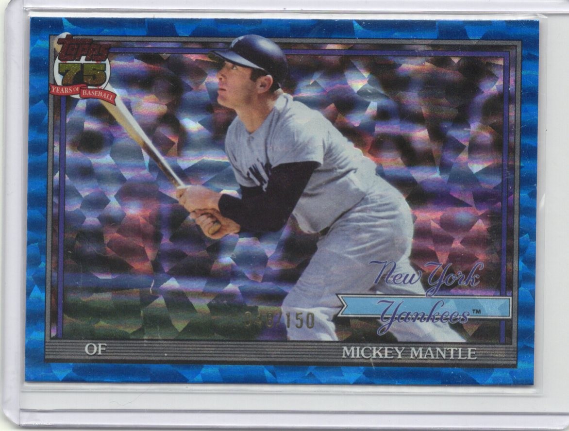 2026 Topps #T91-48 Mickey Mantle 1991 Topps Baseball 35th Blue Crackle #/150