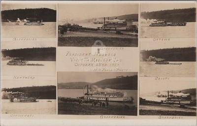 President Hoover Visit Steamboats Madison Indiana IN Flora RPPC 1929 Postcard