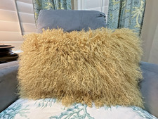 2 REAL NWT Mongolian Lamb Fur Pillows 12x20" Gold Tan Curly Hair - zippered