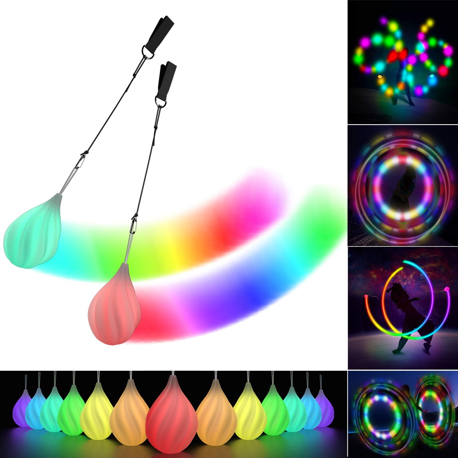 LED Poi Balls - Soft Spinning Glow for Beginners and Medium, Rainbow