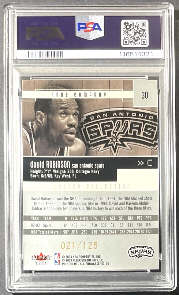 ( /125 ) David Robinson 2004-05 Fleer Showcase #30 Legacy Collection Spurs HOF - Image 2 of 2