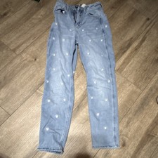 Hollister Women's High-Rise Mom Floral Embroidered Blue Stretch Jeans