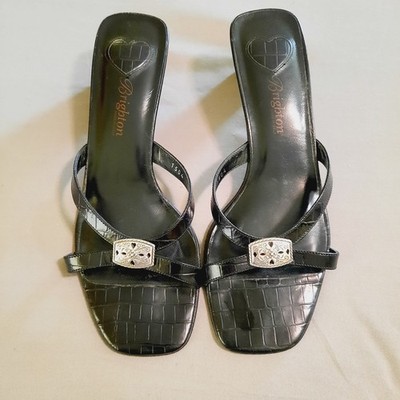 Brighton KiKi Croc- Embossed Leather Mules Square Toe Criss Cross Size 9
