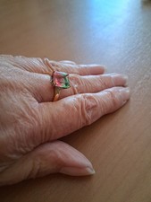 Ladies pink/green Ombre Vermei  Diamonique Ring by QVC Size R