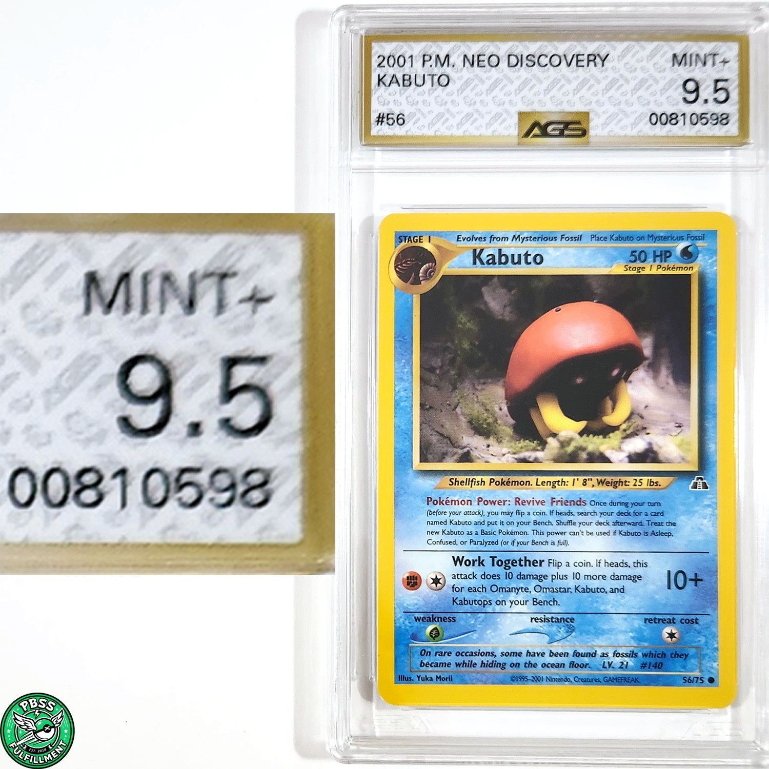 Pokemon TCG Kabuto 56/75 Neo Discovery Unlimited AGS 9.5 MINT+